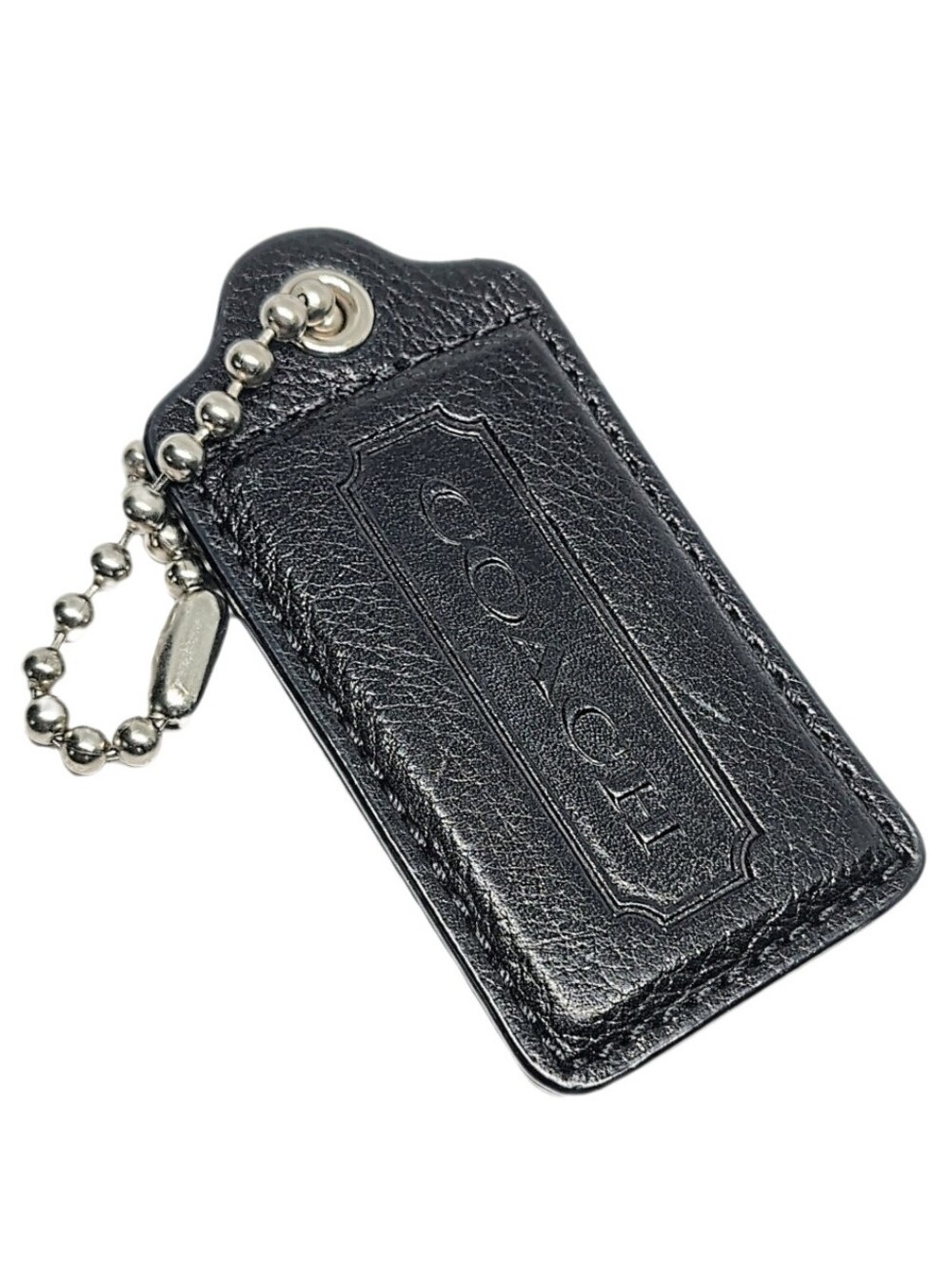 🆕 3" XL Coach Black Pebbled Leather Hang Tag Bag Fob Keychain Purse Charm Y2K